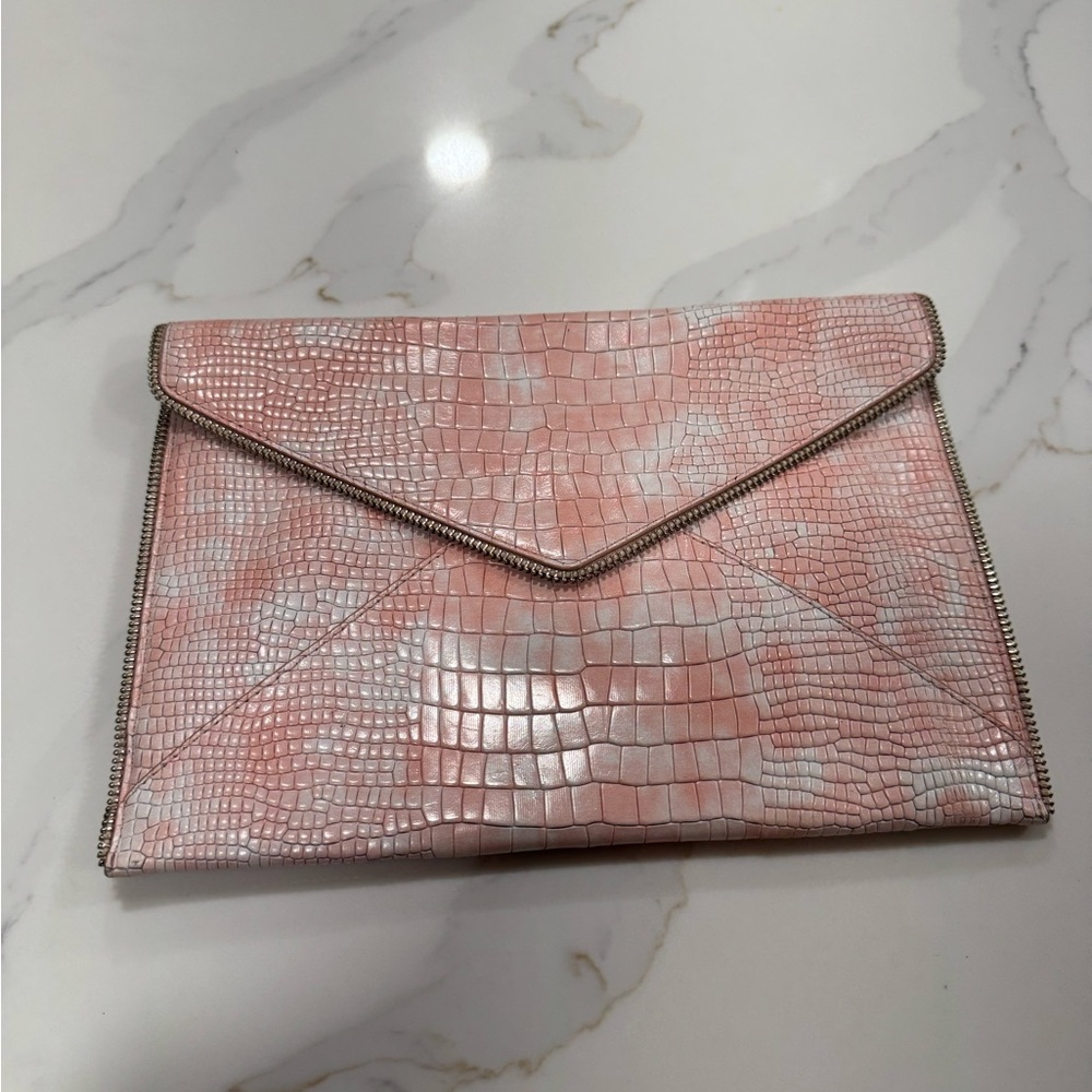 Rebecca Minkoff LEO CROC-EMBOSSED LEATHER ENVELOPE CLUTCH